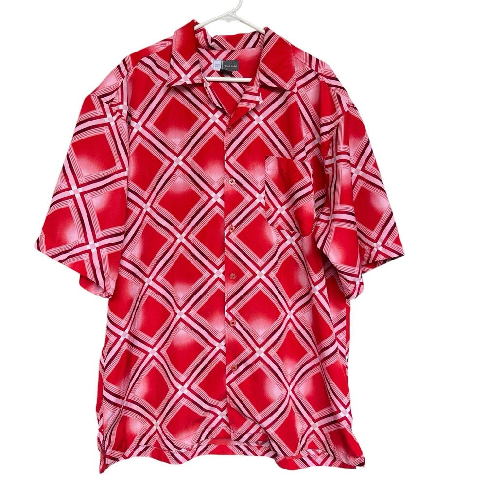 Black Label Men Button-Up Shirt Extra Large XL Red Geometric Casual Short Sleeve